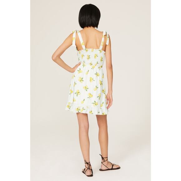 SLATE & WILLOW White Yellow Lemon Print Tie Straps Mini Dress Size Small - Picture 2 of 9